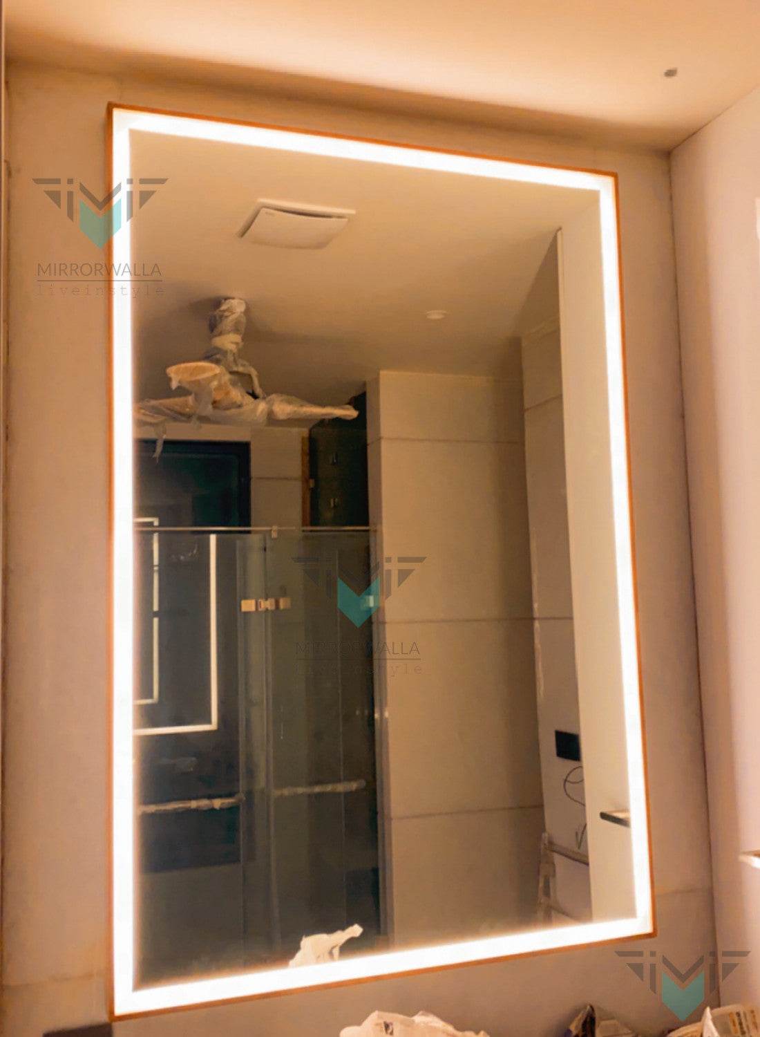 Oak Wood Led Mirror With D-fogger - Mirrorwalla