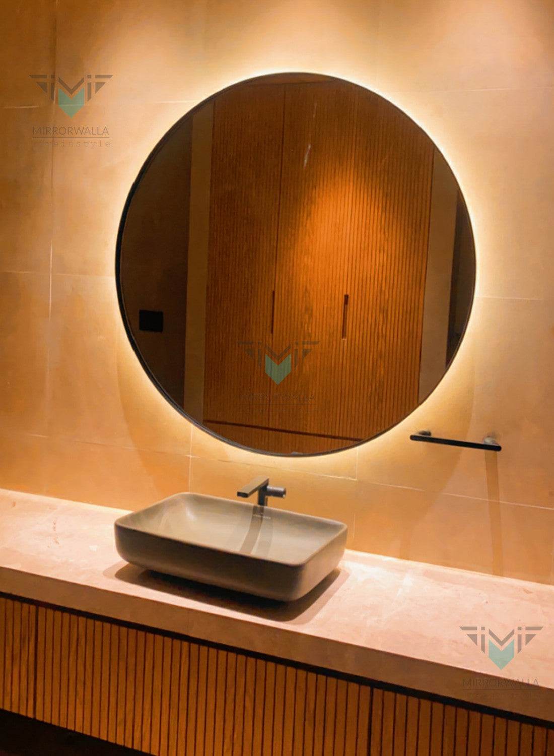 Nofa Round Black Pvd Backlit Mirror With D-fogger - Mirrorwalla