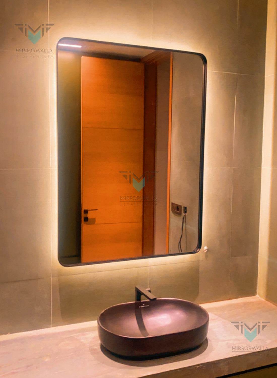 Enzo Black Backlit Pvd Mirror With Dfogger - Mirrorwalla