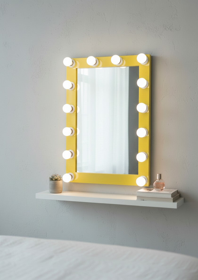 Glowing yellow vanity mirror