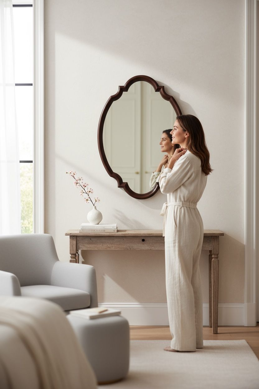 Italian teak brown decorative mirror