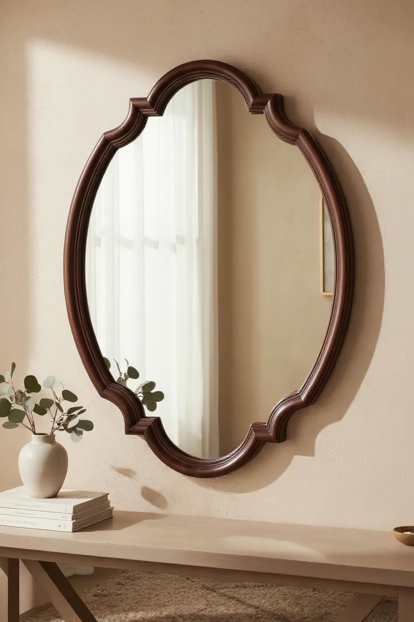 Italian teak brown decorative mirror