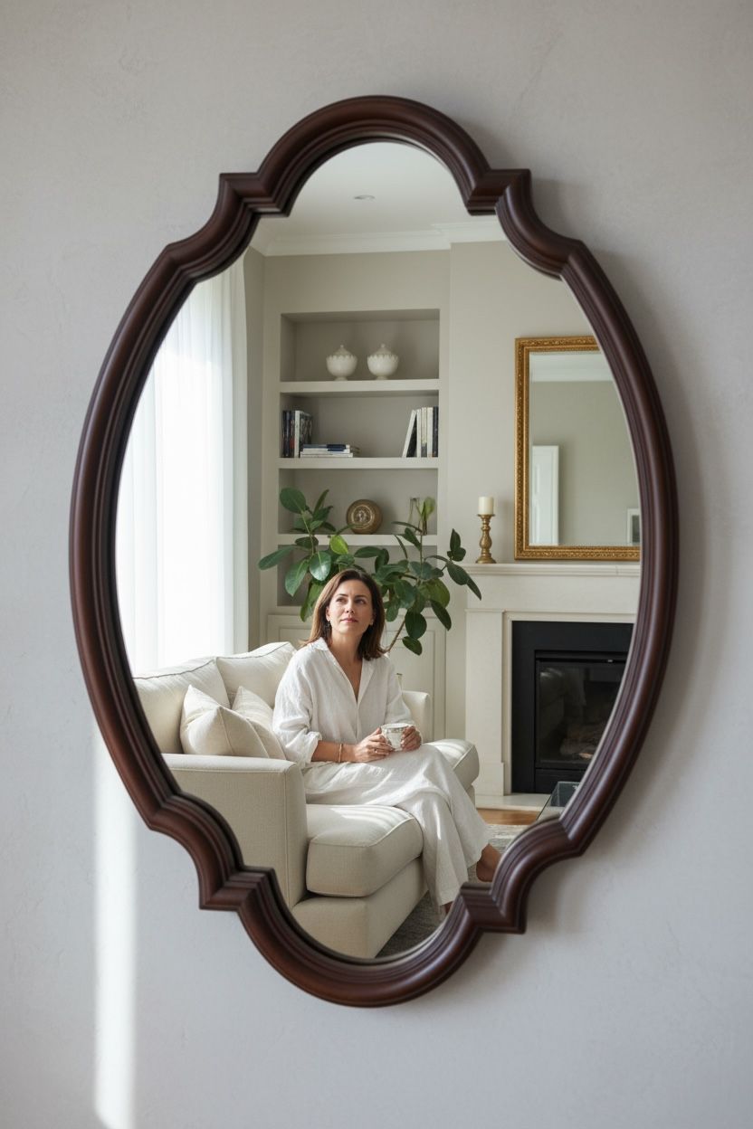 Italian teak brown decorative mirror