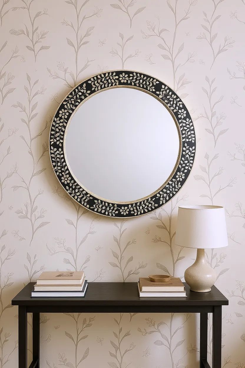 Floral Mother of pearl round mirror