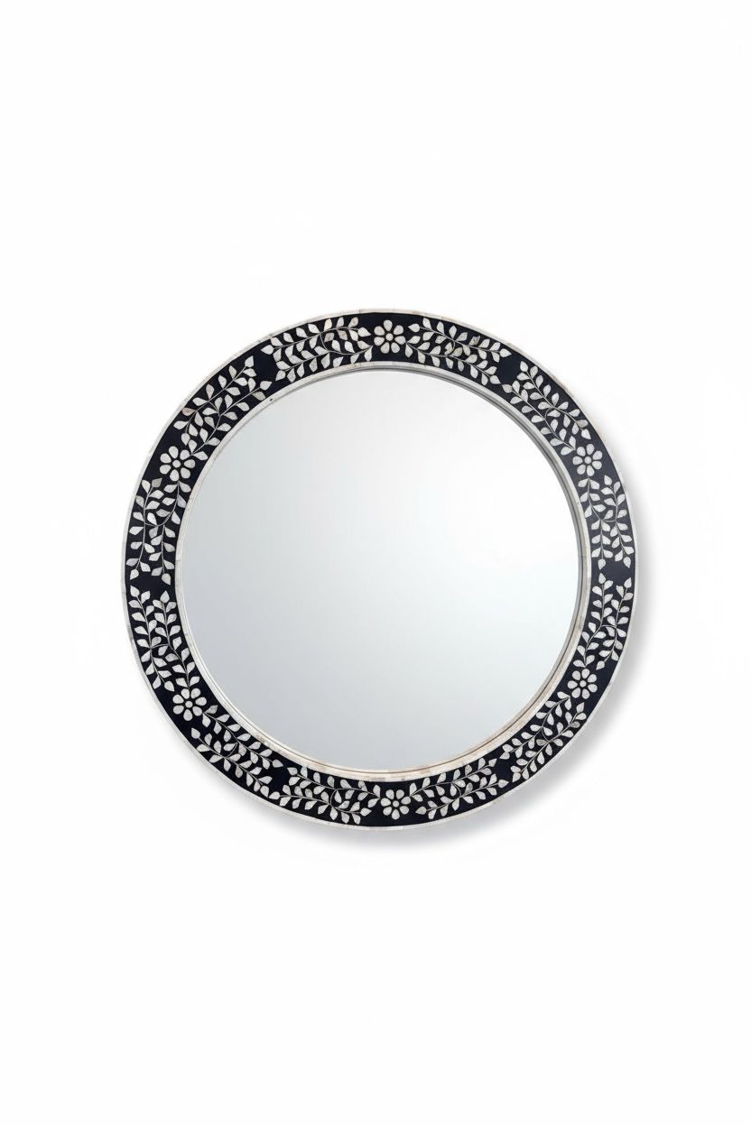 Floral Mother of pearl round mirror