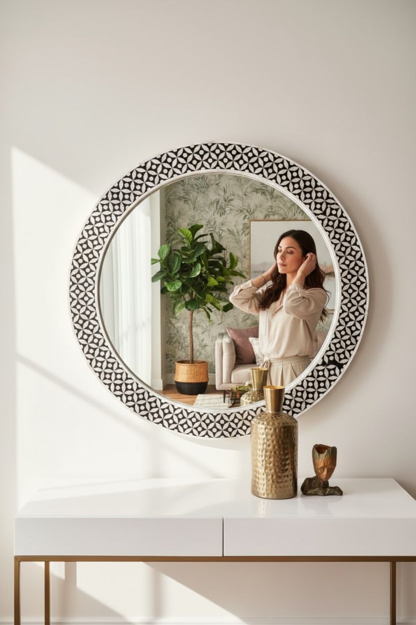 Mezine Mother of pearl round mirror