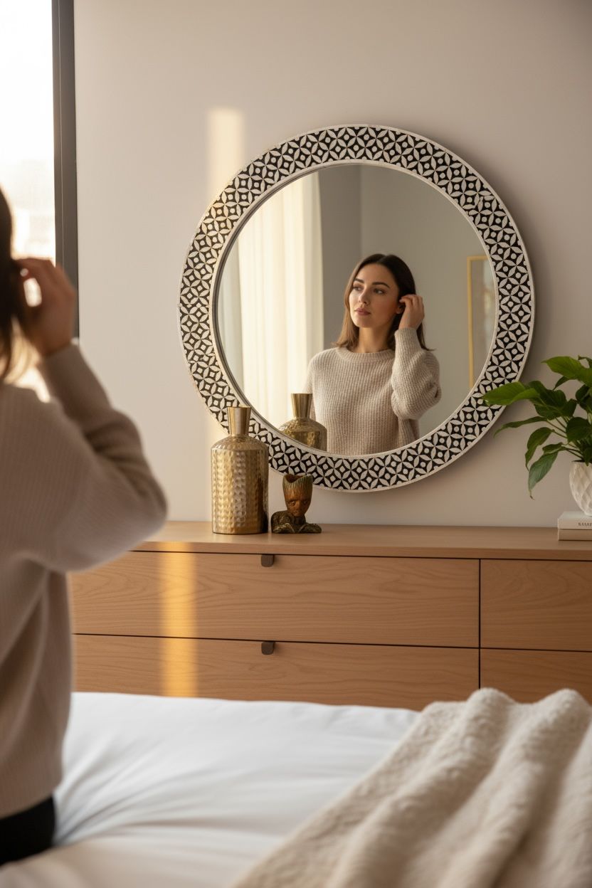 Mezine Mother of pearl round mirror