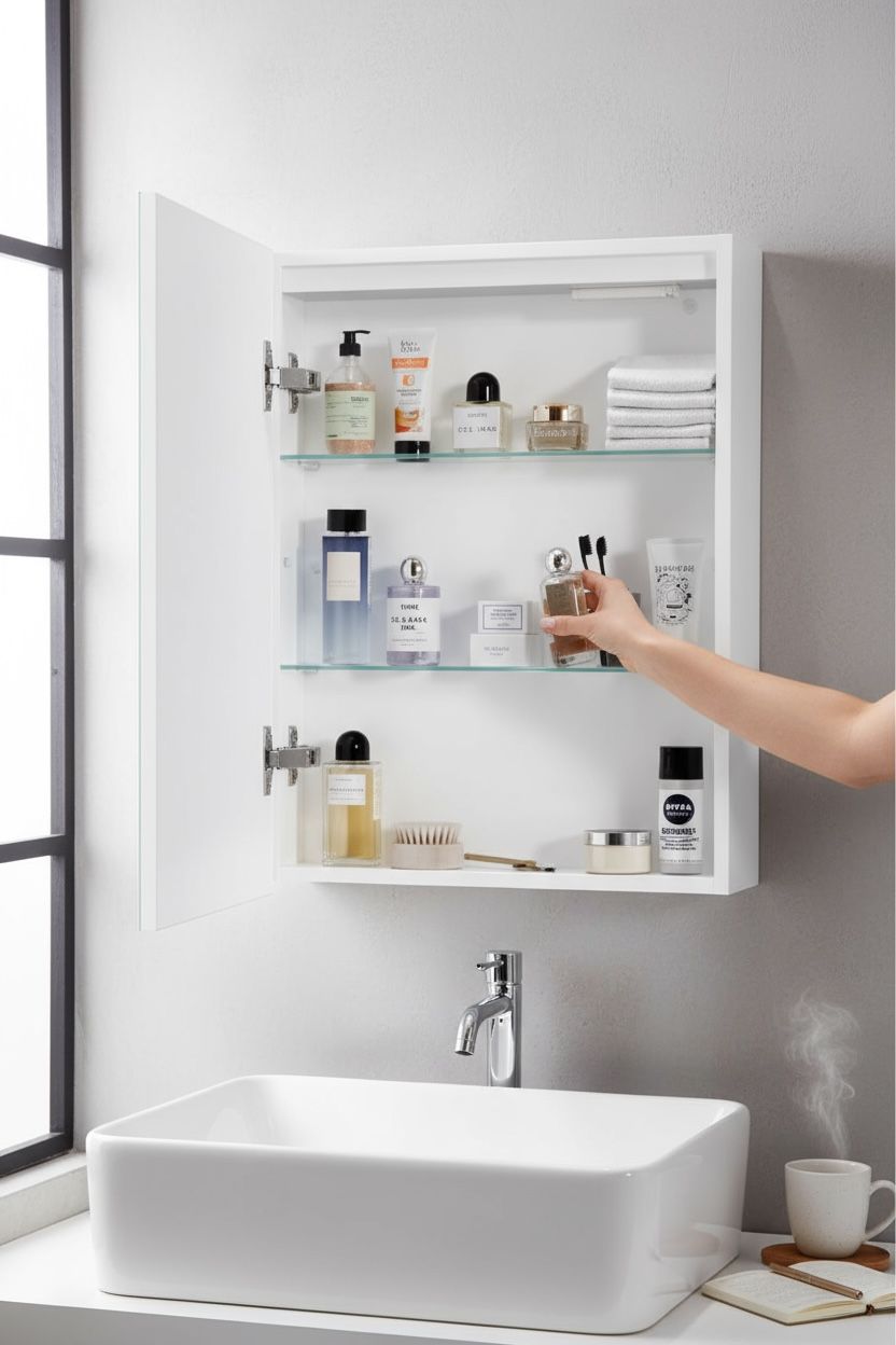 Jeny White MDF Bathroom Cabinet With Mirror