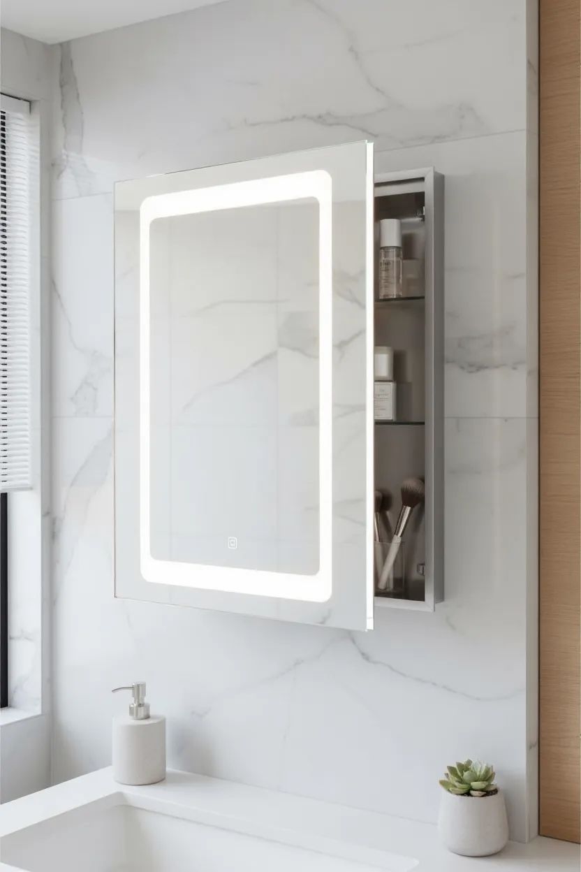 Jeny White MDF Bathroom Cabinet With Mirror