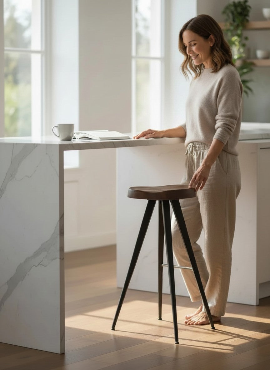 Moddy Wooden Bar Stool with Metal Legs