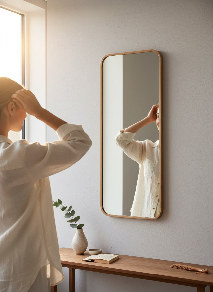 Teak wood recto full length mirror