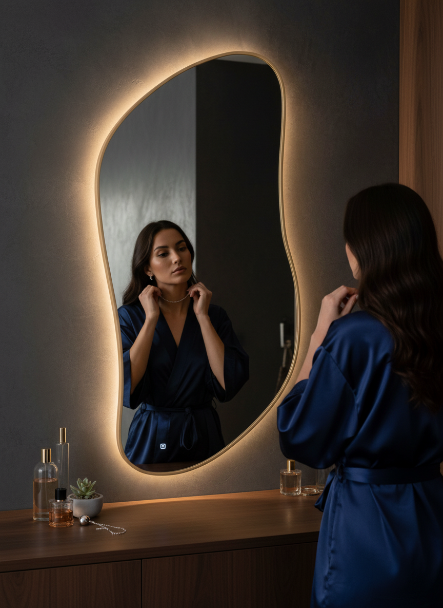 Rigo gold organic shape backlit mirror