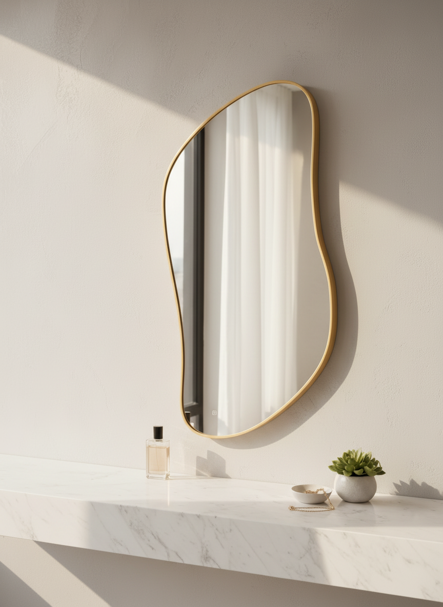 Rigo gold organic shape backlit mirror