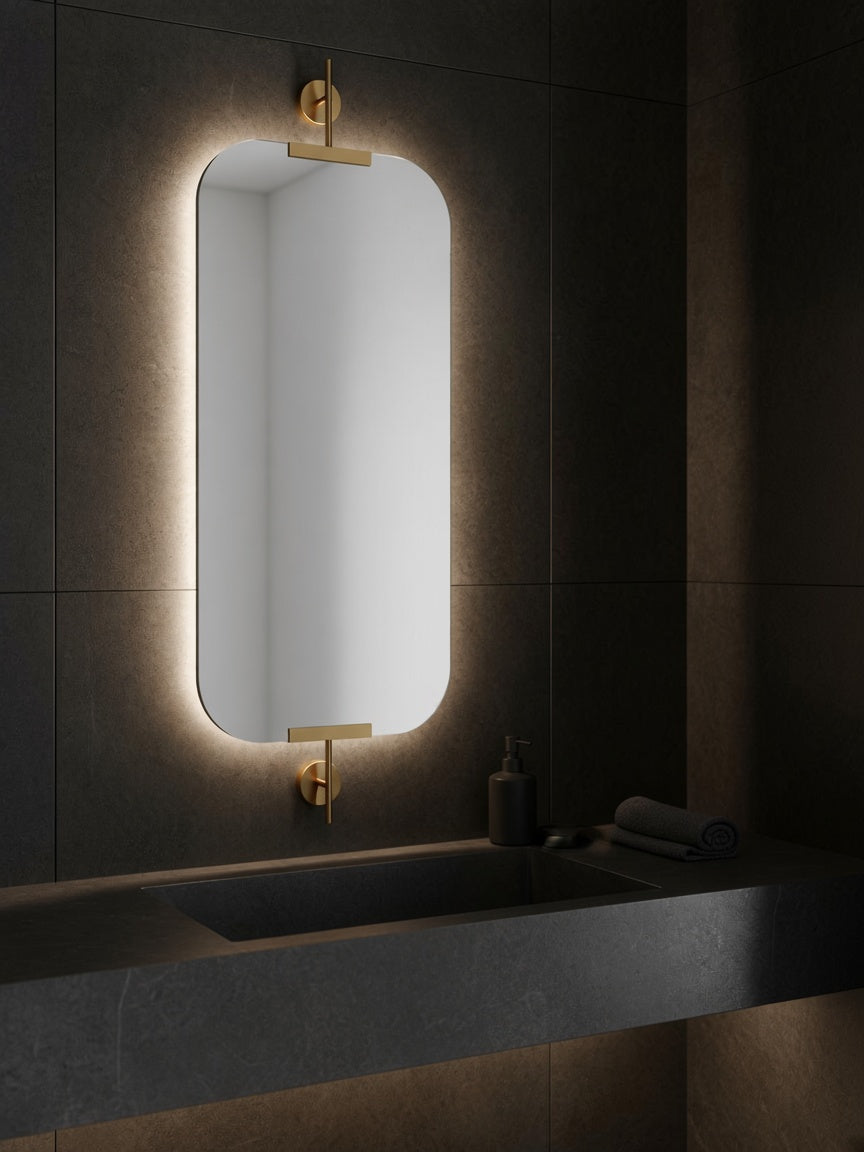 Rihold gold bathroom mirror with light
