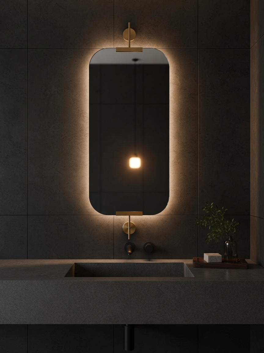 Rihold gold bathroom mirror with light