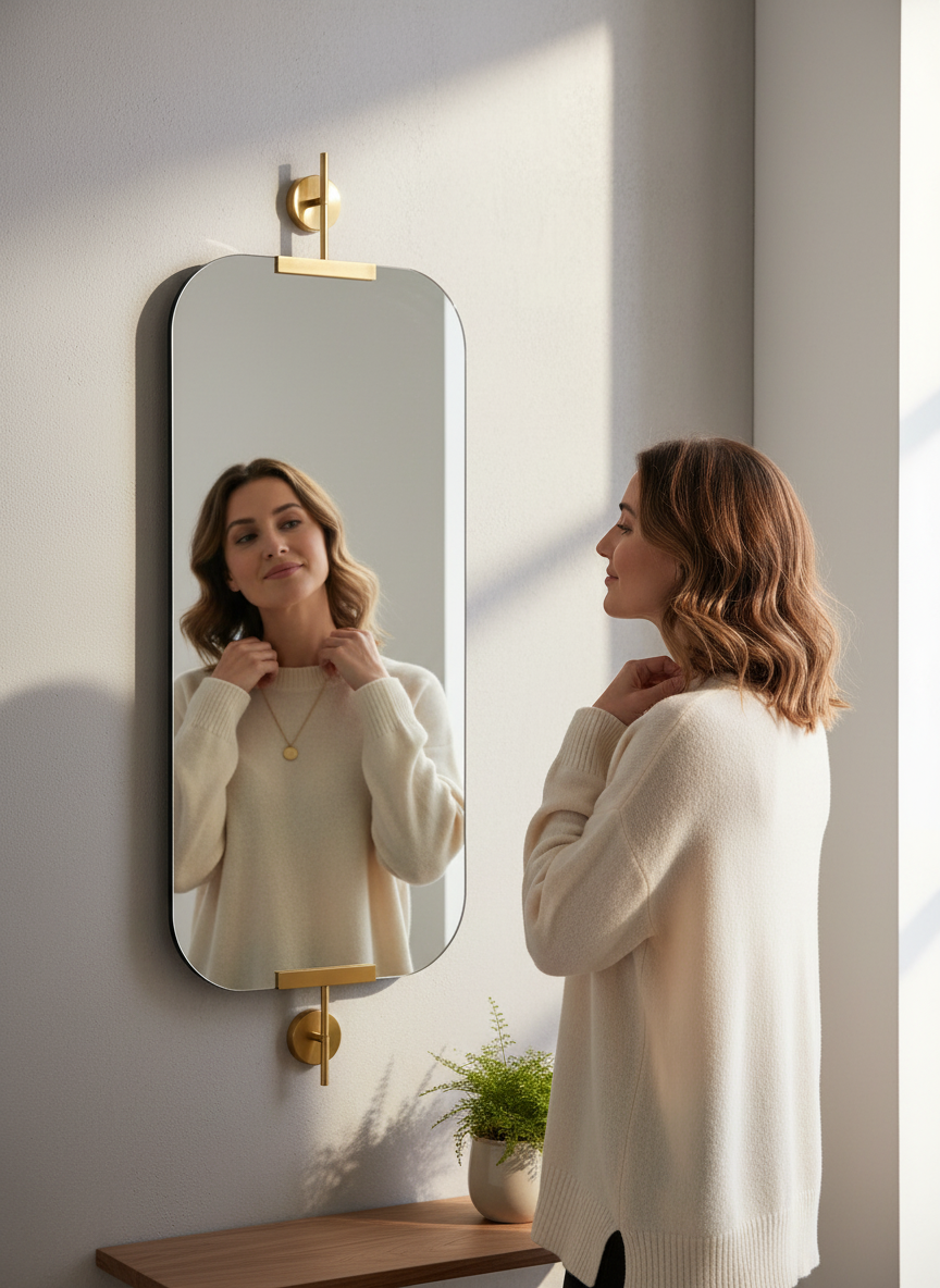Rihold gold bathroom mirror with light