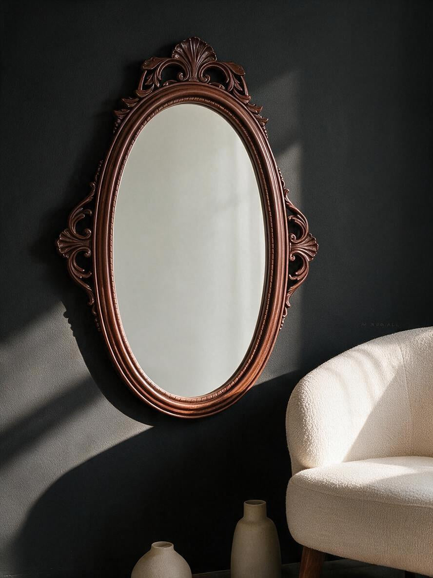 Ornate Teak Wood Oval Mirror