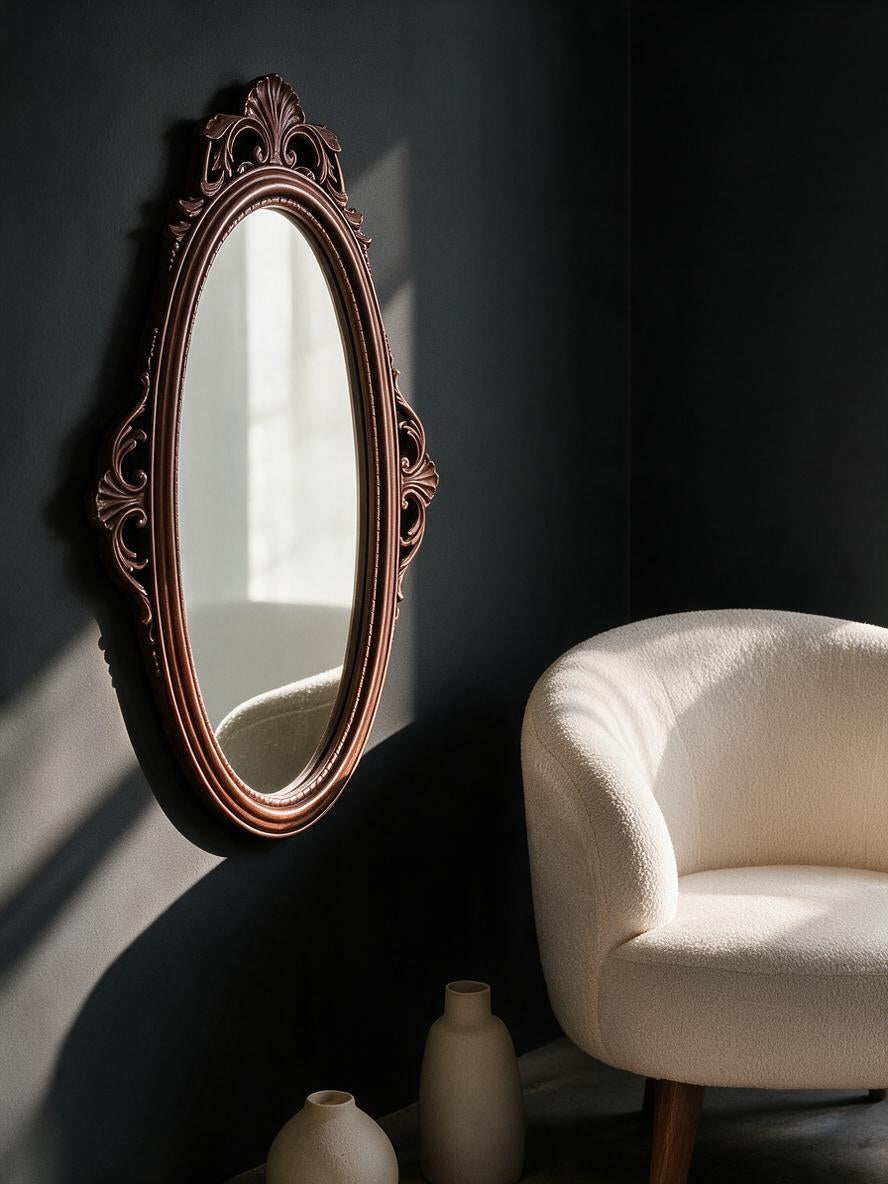 Ornate Teak Wood Oval Mirror