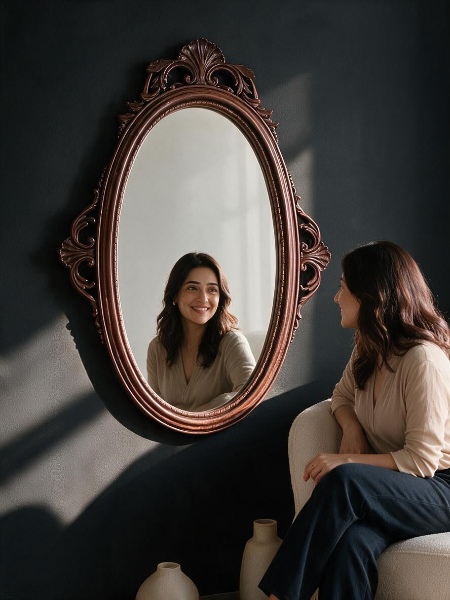 Ornate Teak Wood Oval Mirror