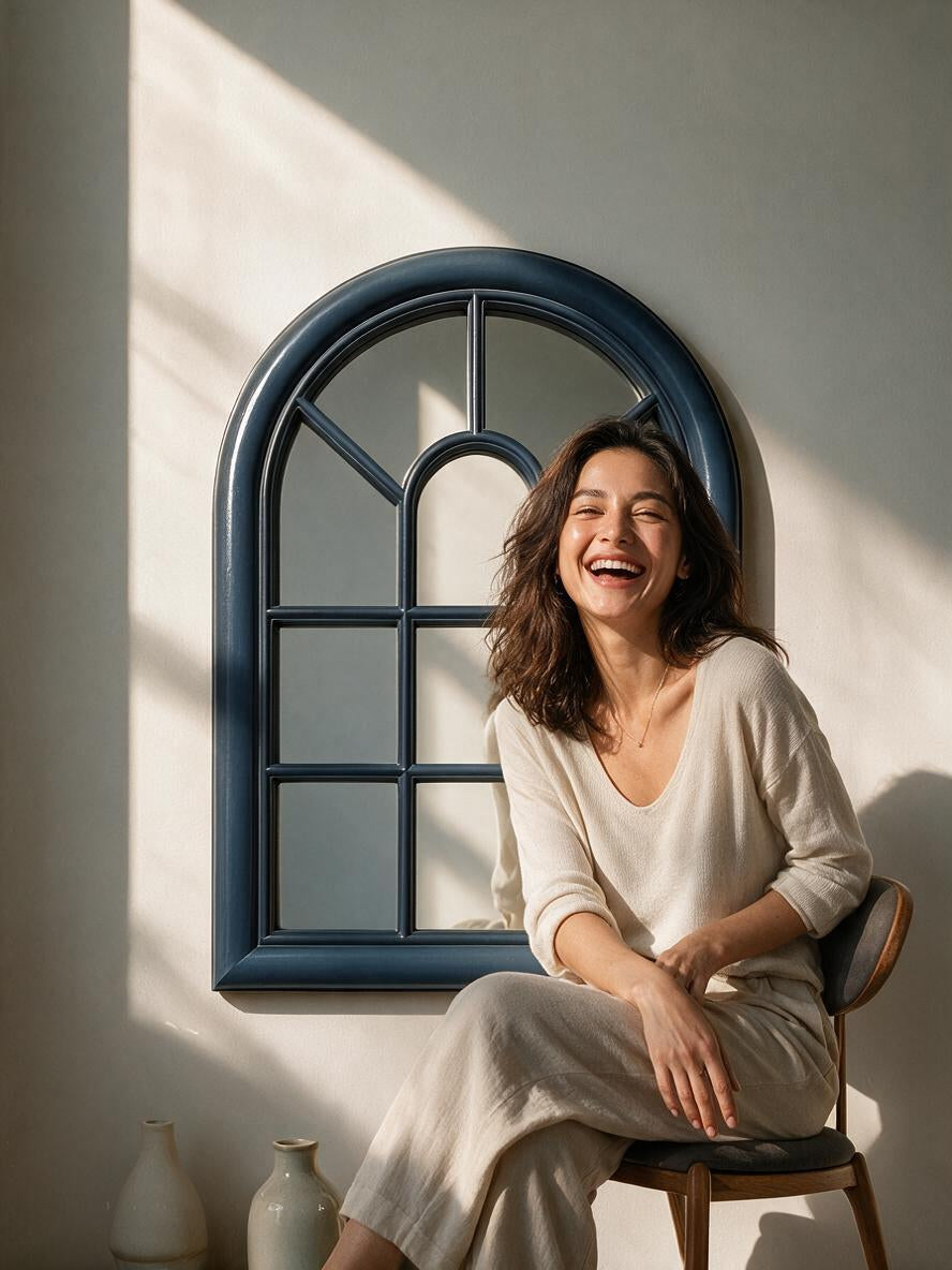 Grey Arched Window-Style DC Mirror