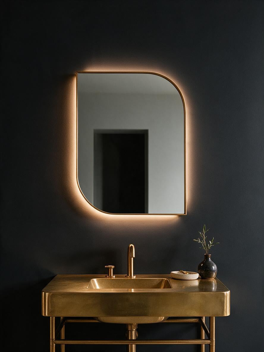 Dual Curvy gold backlit mirror