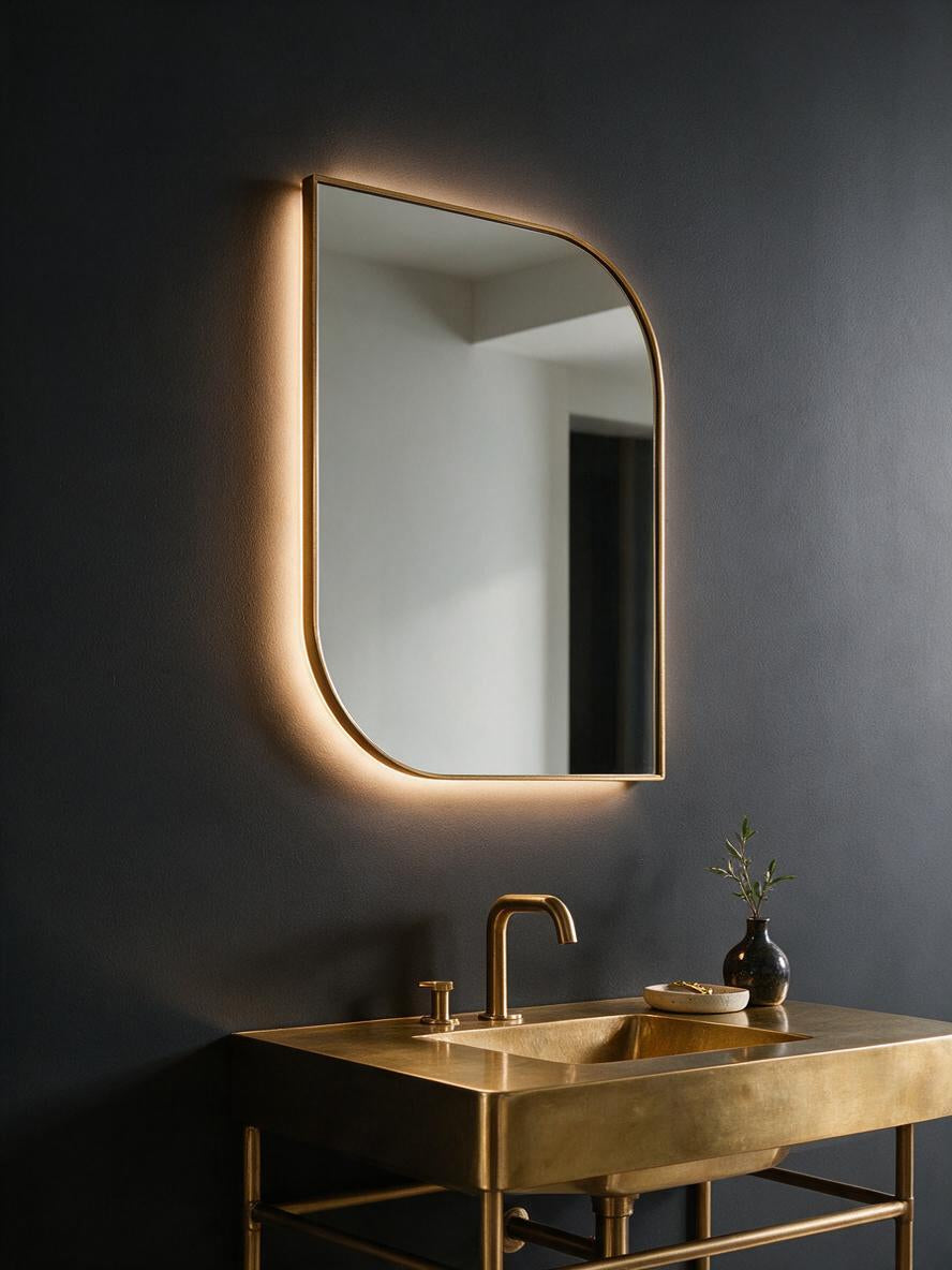 Dual Curvy gold backlit mirror