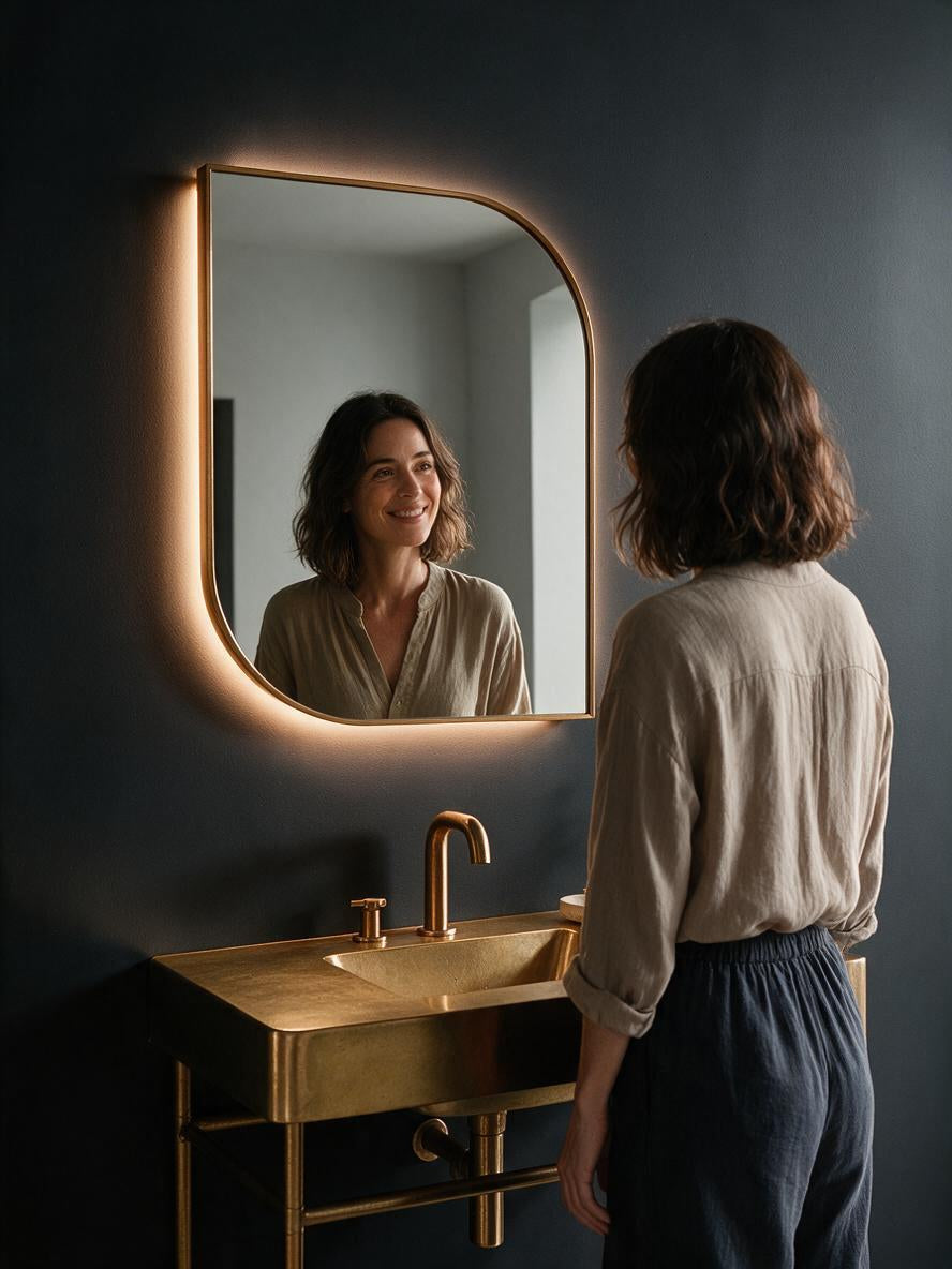 Dual Curvy gold backlit mirror