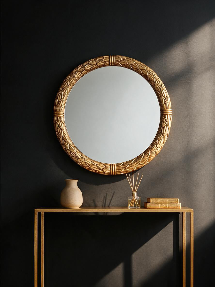 Ornate Round Metallic Gold DC Mirror