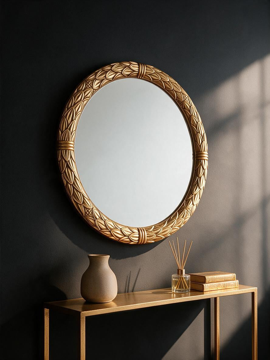 Ornate Round Metallic Gold DC Mirror