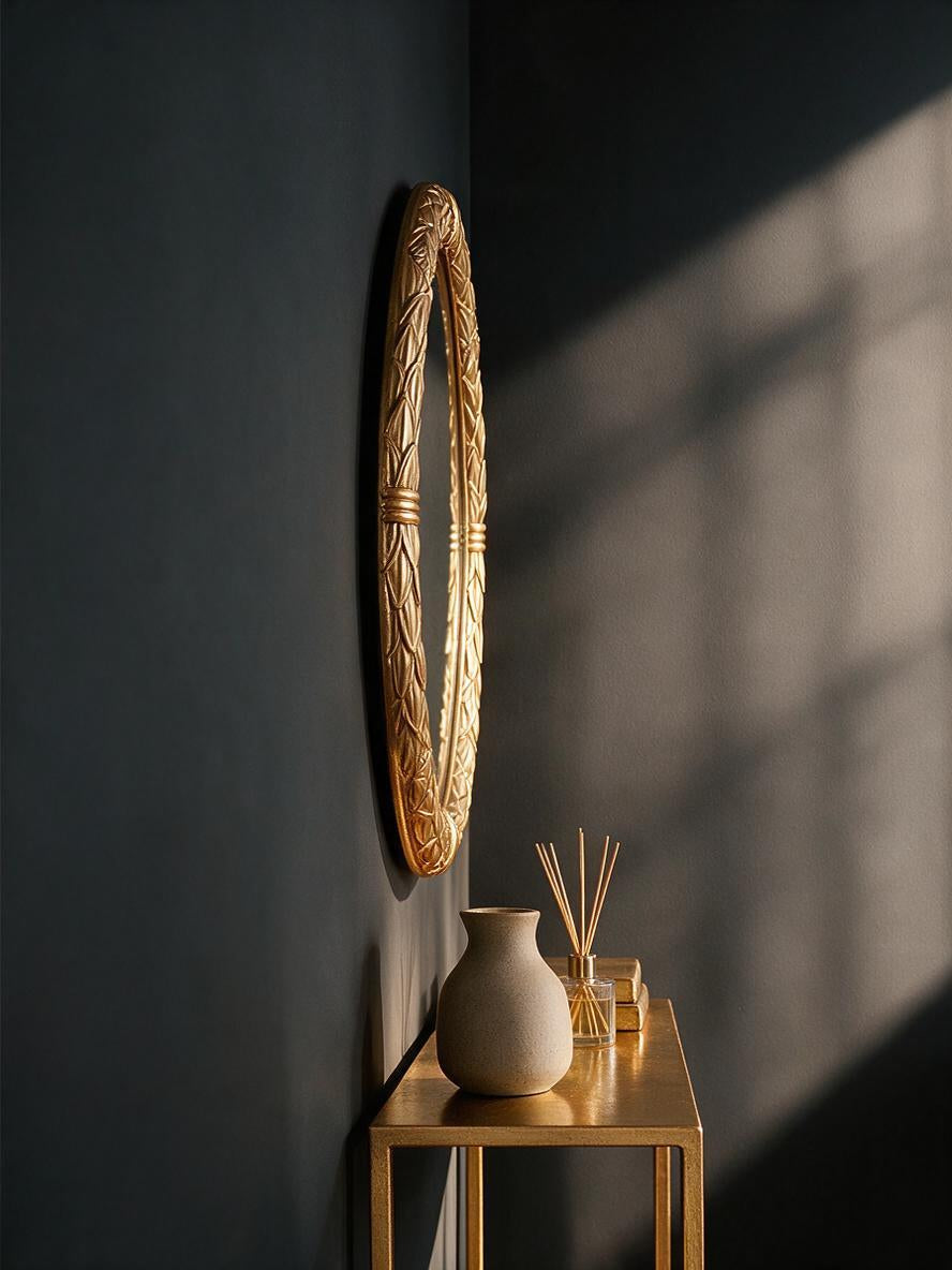 Ornate Round Metallic Gold DC Mirror