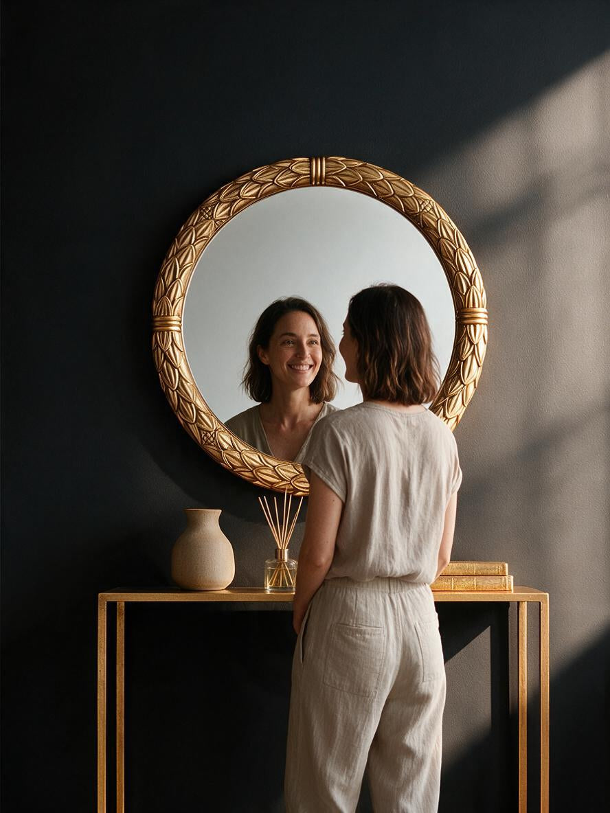 Ornate Round Metallic Gold DC Mirror