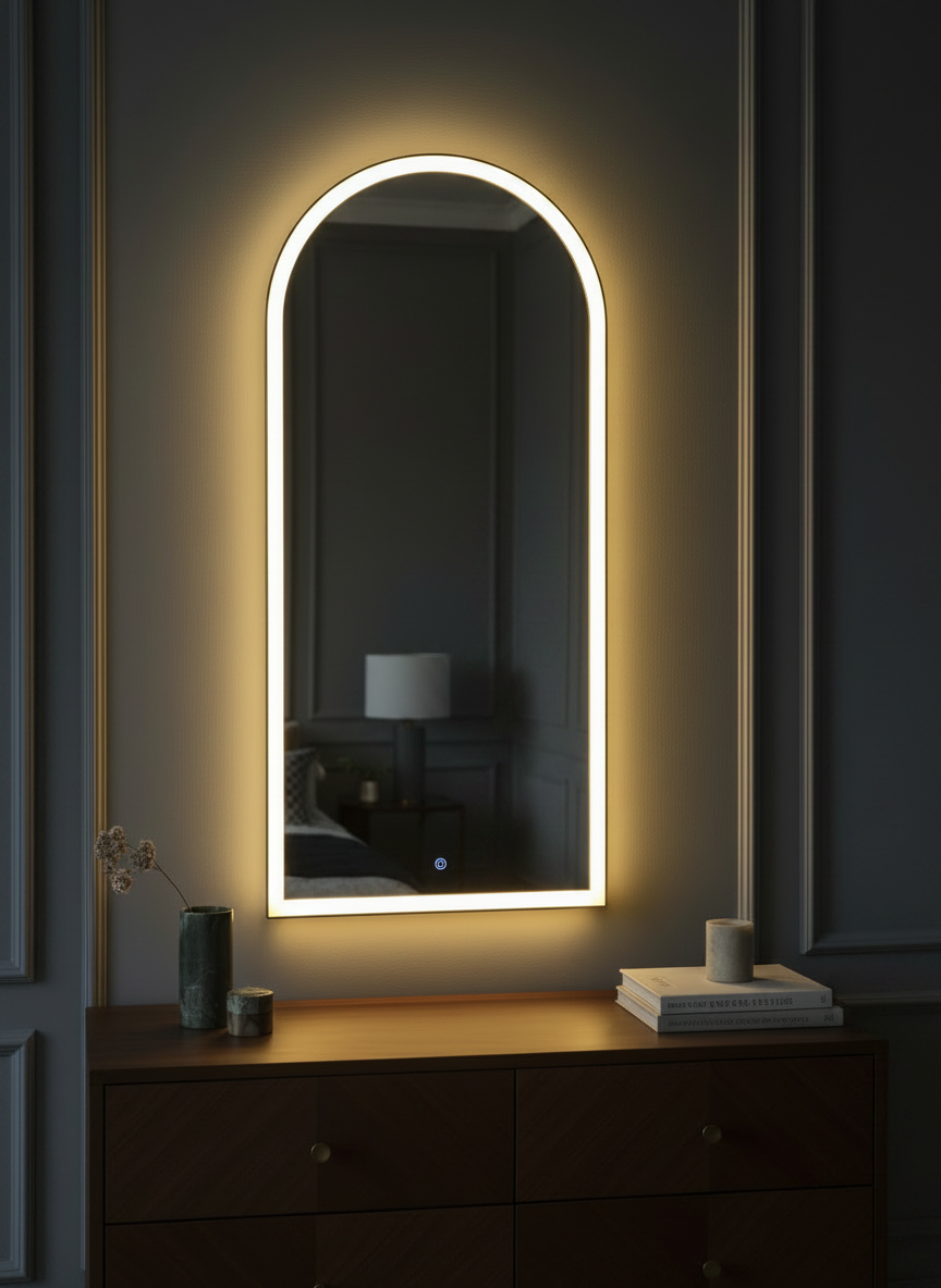 Arch shaped full length led mirror