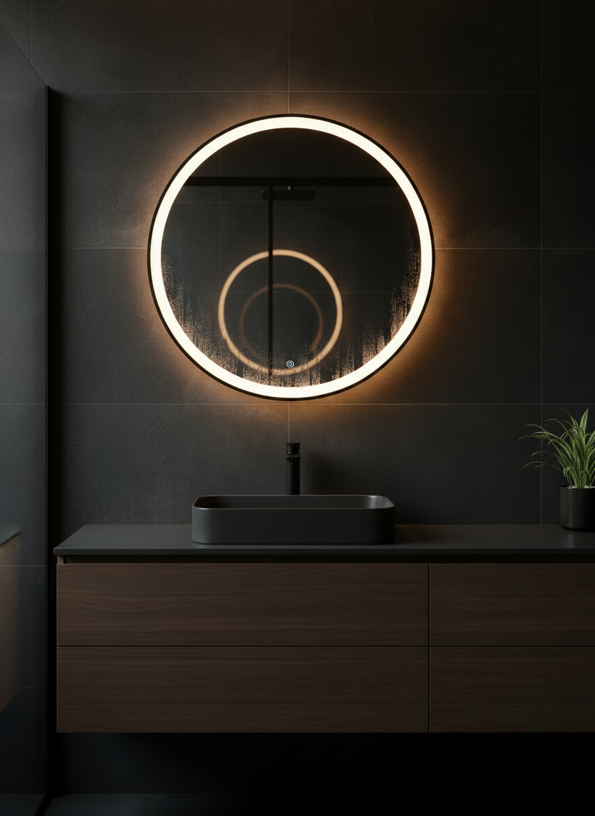 Black PVD Round Frontlit Mirror