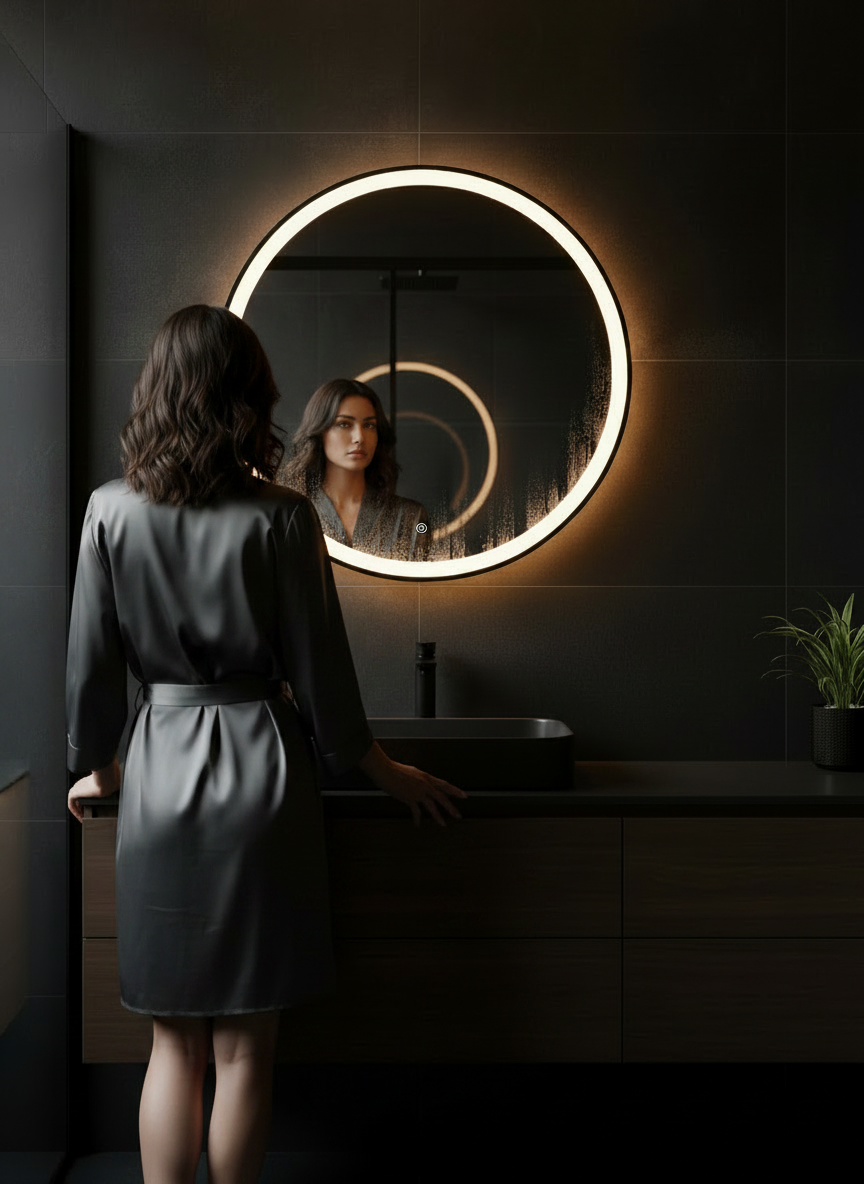 Black PVD Round Frontlit Mirror
