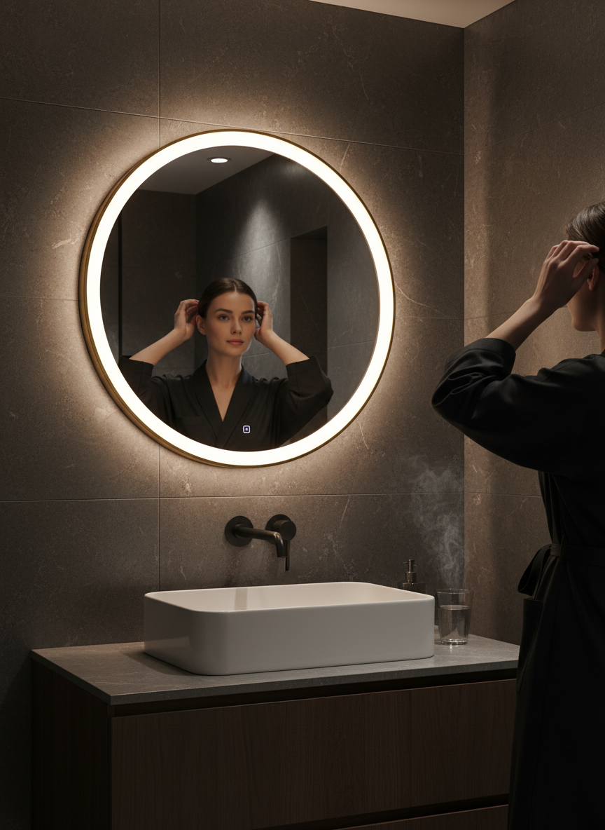 Brass PVD Round Frontlit Mirror