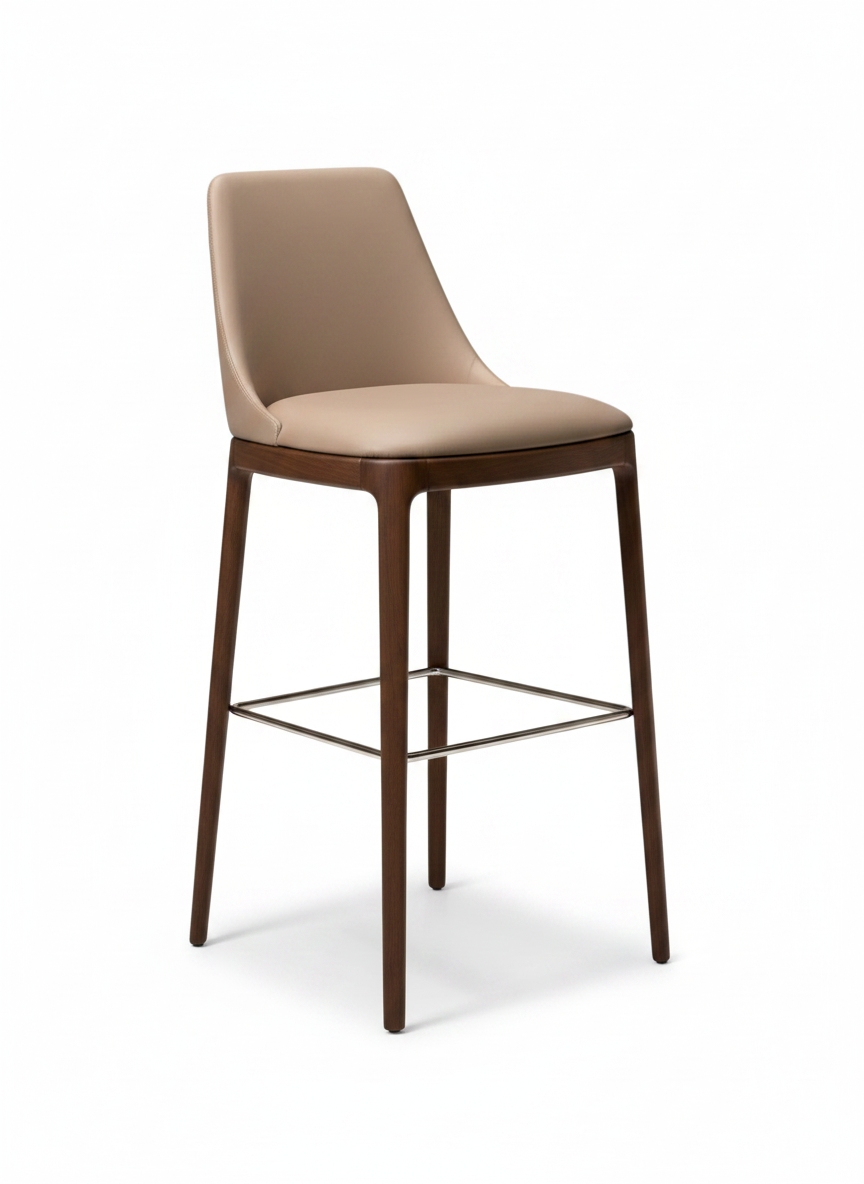 Upholstered Quilted Bar Stool with Solid Wood Frame