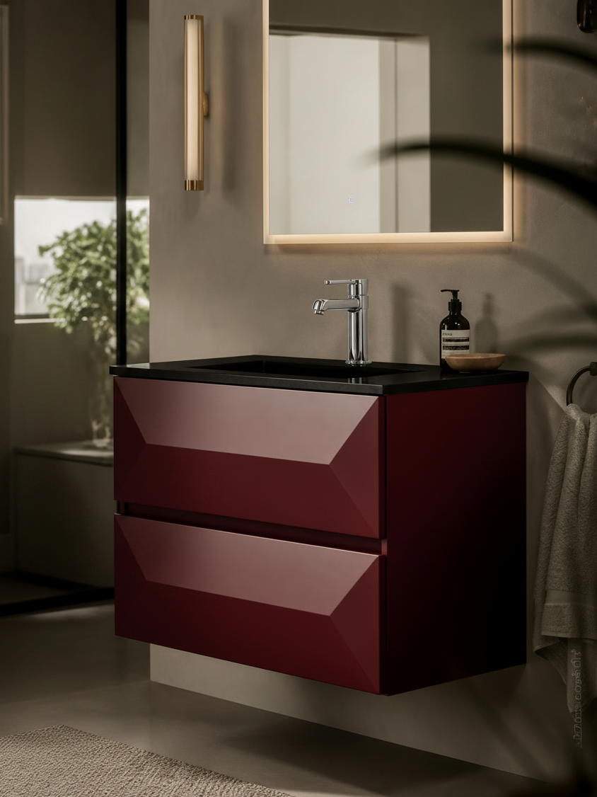 Maroon Double Drawers Bathroom Vanity