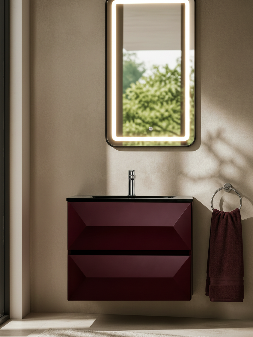 Maroon Double Drawers Bathroom Vanity