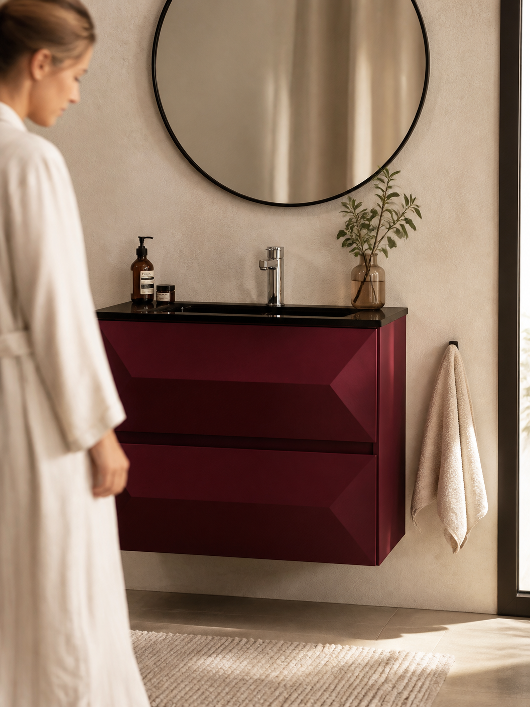 Maroon Double Drawers Bathroom Vanity