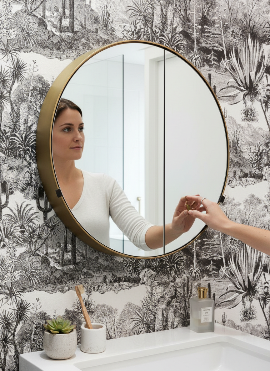 Golden Round Storage Mirror