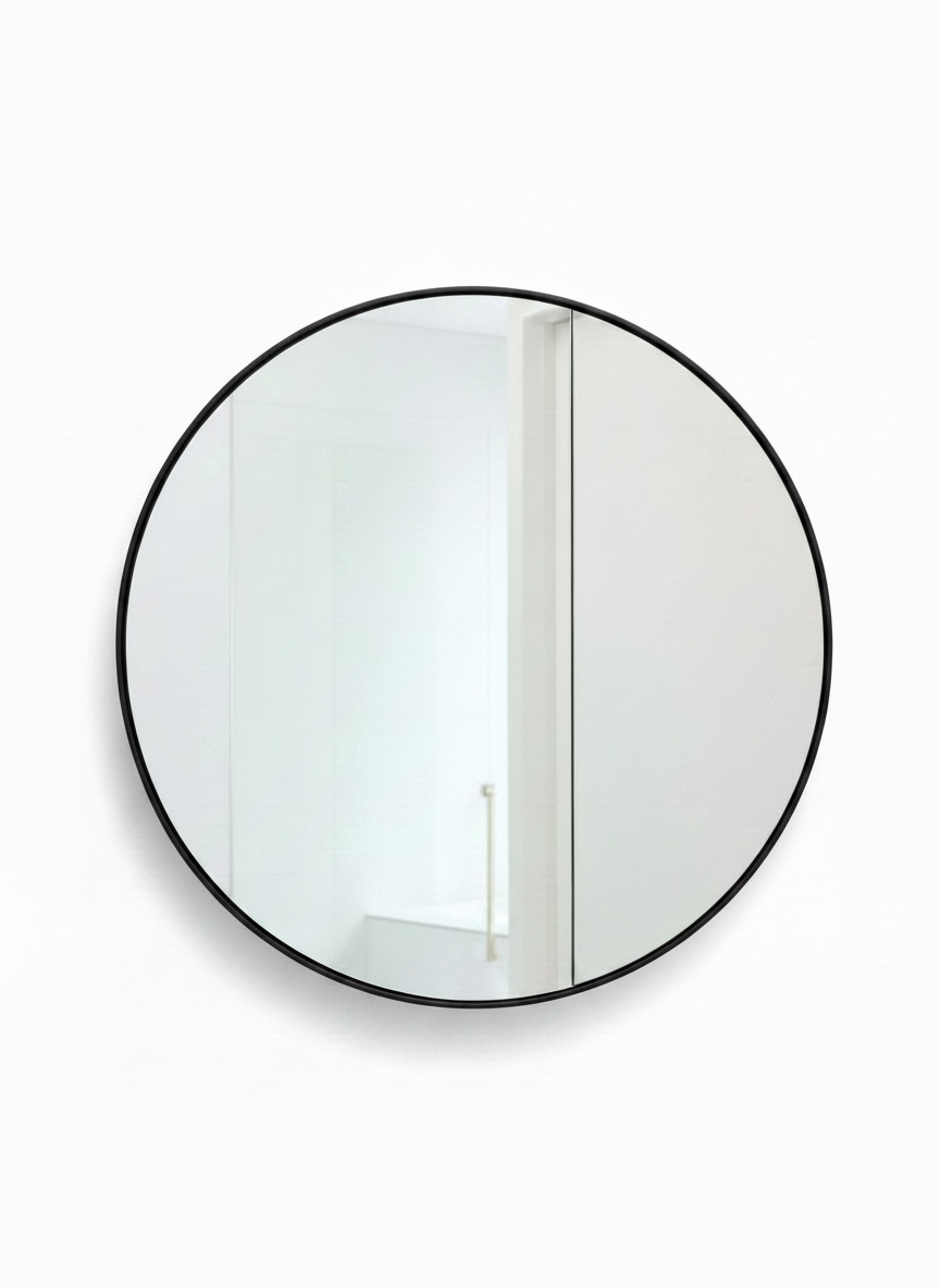 Black Round Storage Mirror