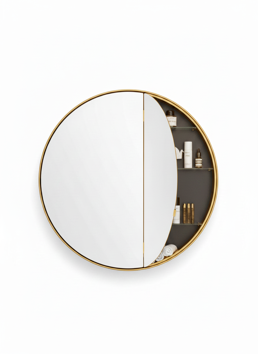 Golden Round Storage Mirror