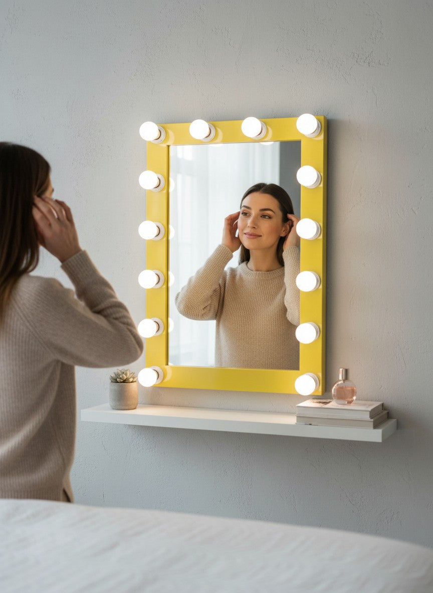 Glowing yellow vanity mirror